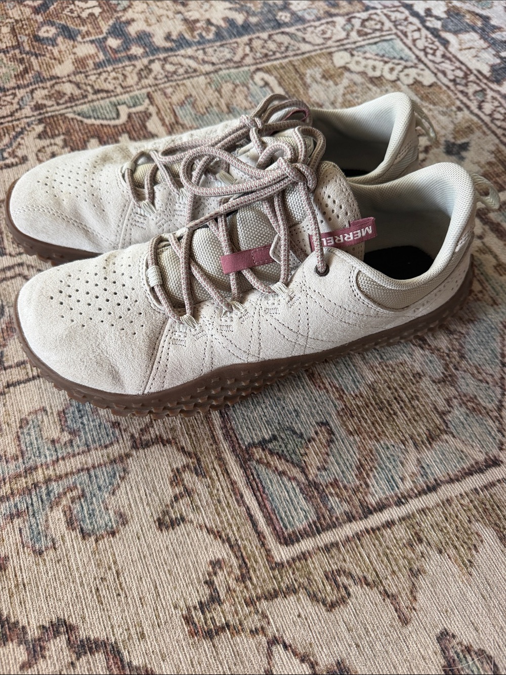 Merrell Women's Light Gray Suede Lace-Up Sneakers with Pink Accent - Picture 3 of 8
